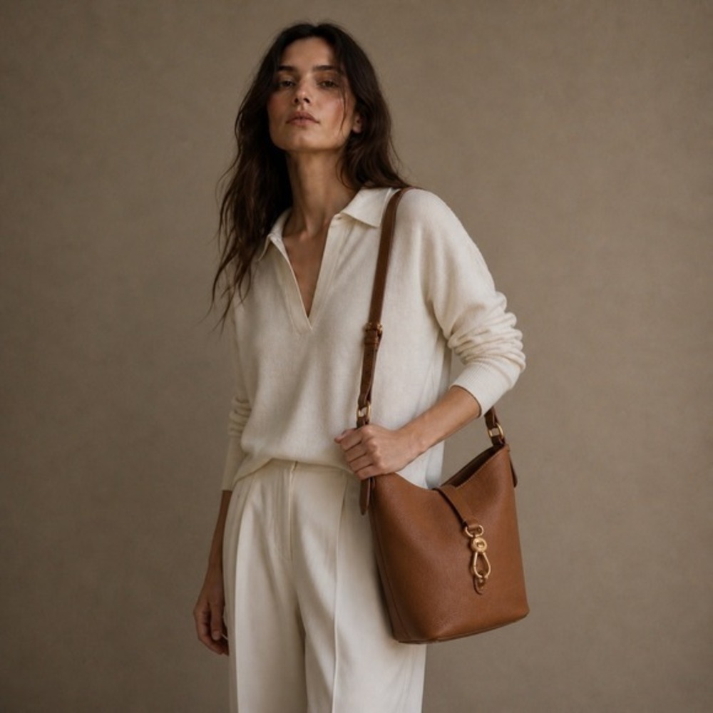 Dooney & Bourke Florentine Pebbled Leather Lily Bucket Bag Caramel